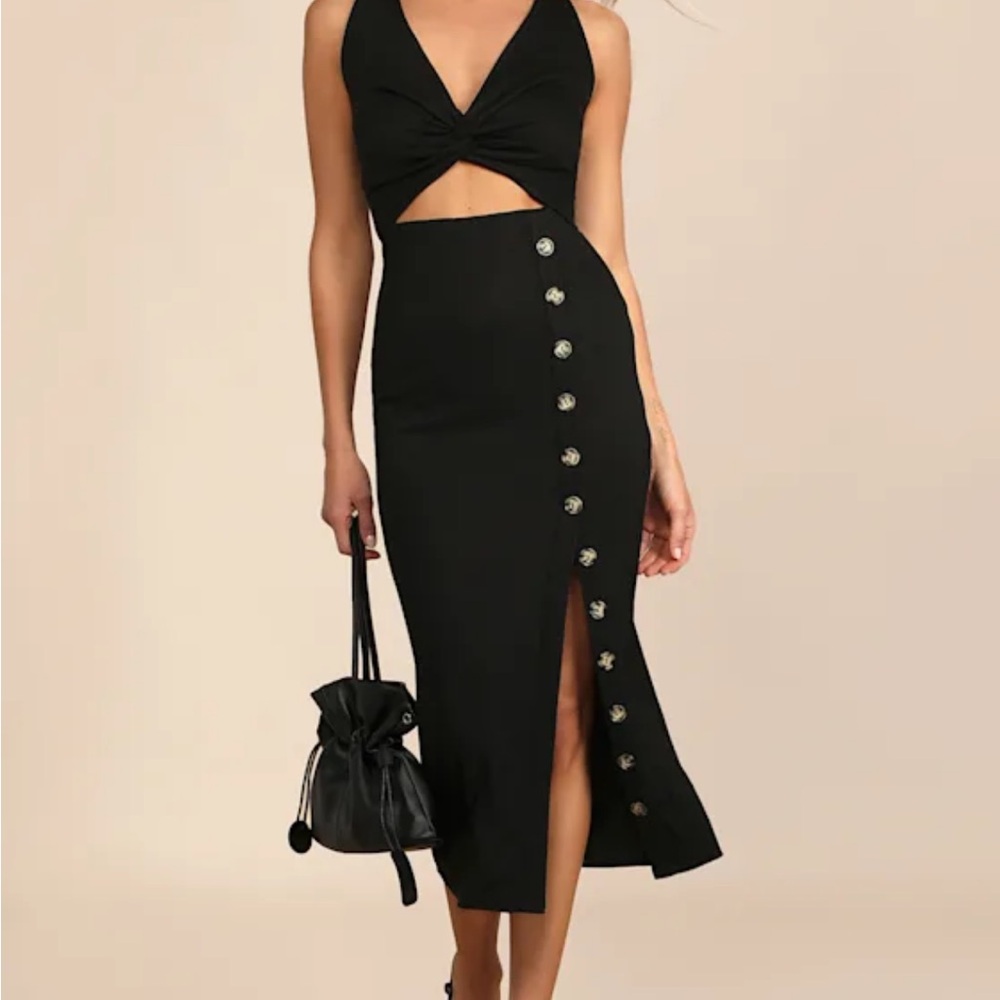 Elegant Black Cut-Out Midi Dress
